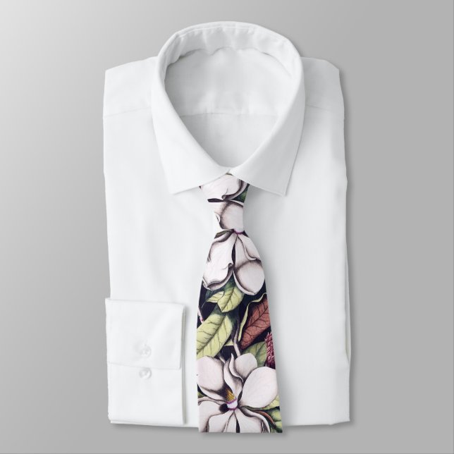 Magnolia Flowers Pattern  Tie (Tied)