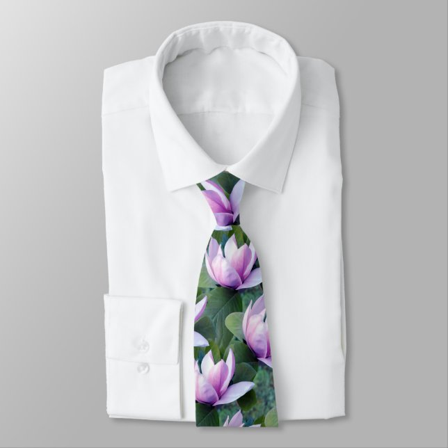 Magnolia Flowers Pattern Tie (Tied)