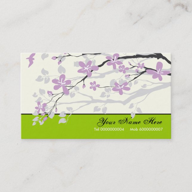 Magnolia flowers purple lime green floral business card (Front)