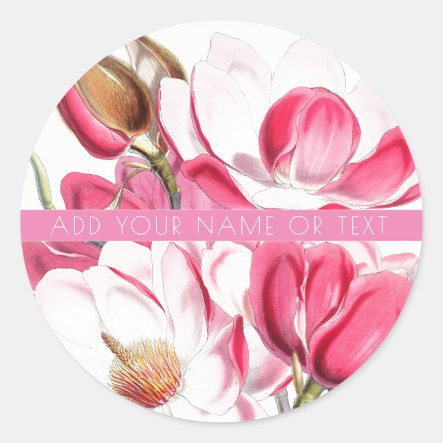MAGNOLIA FLOWERS ROUND CUSTOM NAME STICKER (Front)