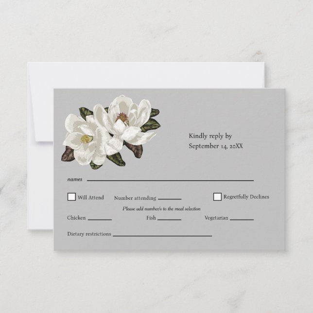 Magnolia flowers RSVP card (Front)