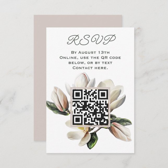 Magnolia Flowers RSVP QR code Enclosure Card (Front/Back)