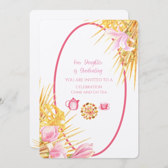 Magnolia Frame Our Daughter Is Graduating Linen  I Invitation (Front/Back)