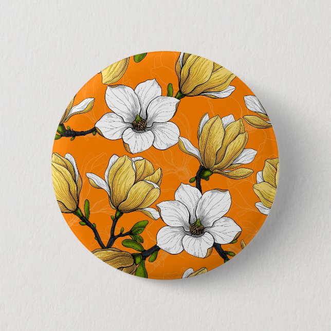 Magnolia garden in yellow 6 cm round badge (Front)