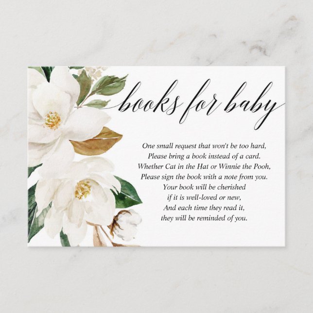 Magnolia gender neutral baby shower book request enclosure card (Front)