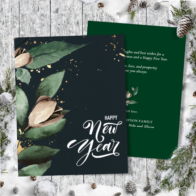 Magnolia Gold Confetti  | Happy New Year Flat Holiday Card (Creator Uploaded)