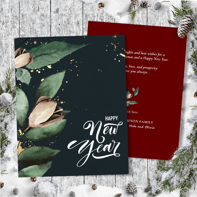 Magnolia Gold Confetti  | Happy New Year Flat Holiday Card (Creator Uploaded)