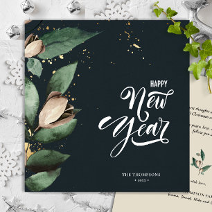 Magnolia Gold Confetti Happy New Year Square Holiday Card