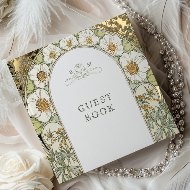 Magnolia Gold Wedding Art Nouveau Guest Book (Creator Uploaded)