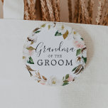 Magnolia Grandma of the Groom Bridal Shower 6 Cm Round Badge<br><div class="desc">This magnolia grandma of the groom bridal shower button is perfect for a modern classy wedding shower. The soft floral design features watercolor blush pink peonies,  stunning white magnolia flowers and cotton with gold and green leaves in a luxurious arrangement.</div>