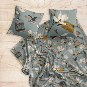 Magnolia Grove with Owls in Duck egg blue Fleece Blanket