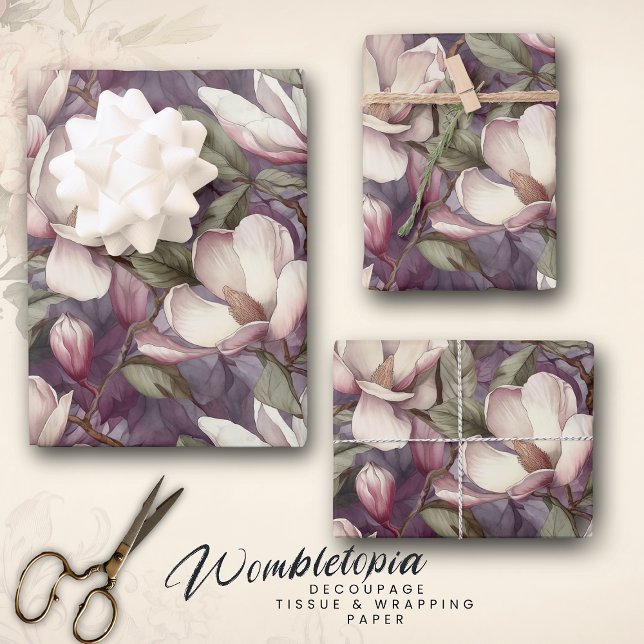 Magnolia Hand-Painted Floral Art Purple Wrapping Paper Sheet (Creator Uploaded)