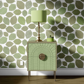 Magnolia Leaf Olive Sage Green White Wallpaper