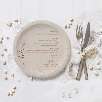 Magnolia Line Art Ornate Paper Plate