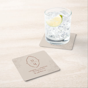 Magnolia Line Art Ornate  Square Paper Coaster