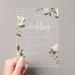 Magnolia Modern Wedding Acrylic Invitations