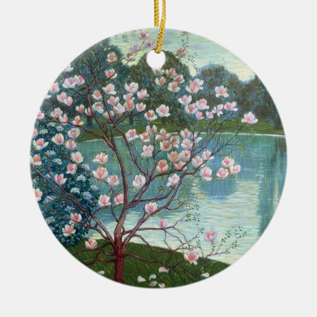 Magnolia (oil on canvas) ceramic tree decoration (Front)