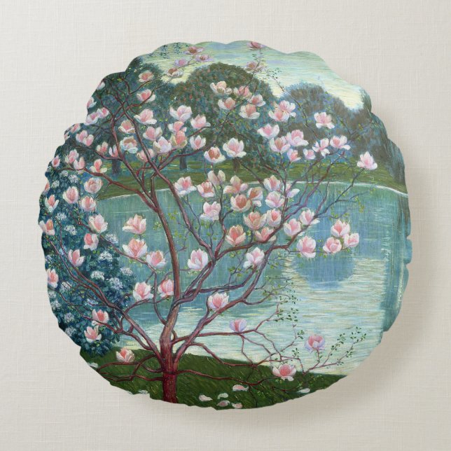 Magnolia (oil on canvas) round cushion (Front)