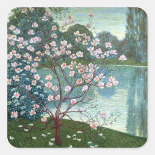 Magnolia (oil on canvas) square sticker