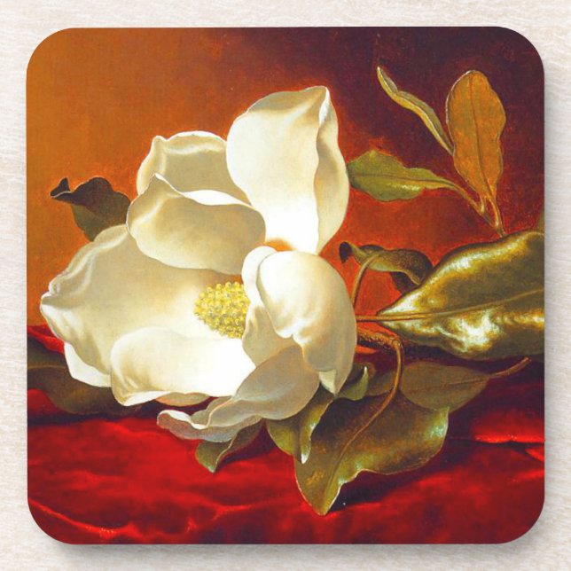 Magnolia on Red Velvet Martin Johnson Heade Coaster (Front)