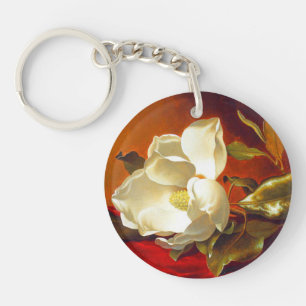 Magnolia on Red Velvet Martin Johnson Heade Key Ring