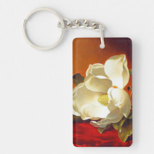 Magnolia on Red Velvet Martin Johnson Heade Key Ring