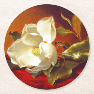 Magnolia on Red Velvet Martin Johnson Heade Round Paper Coaster