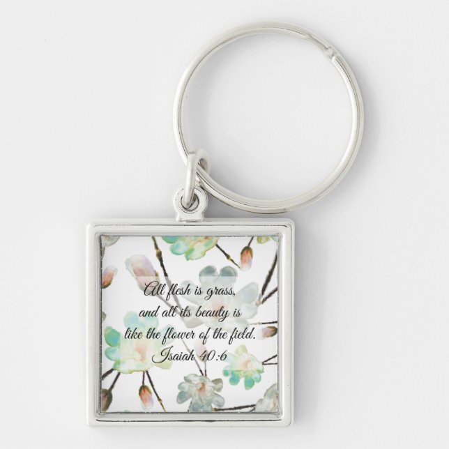 Magnolia Pattern Bible Verse Square Keychain (Front)
