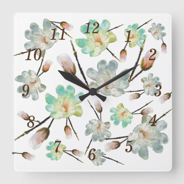 Magnolia Pattern Wall Clock (Front)