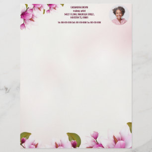 Magnolia Pink Floral Business Photo Custom Letterhead