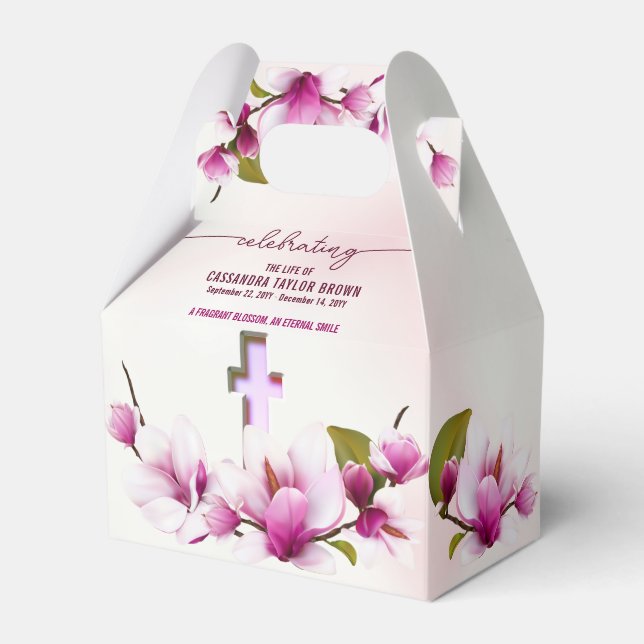 Magnolia Pink Floral Funeral Favour Box (Front Side)