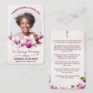Magnolia Pink Floral Funeral Prayer Card