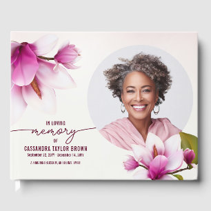 Magnolia Pink Floral Memorial Guest Book
