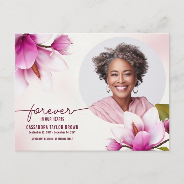 Magnolia Pink Floral Memorial Thank You Card (Front)