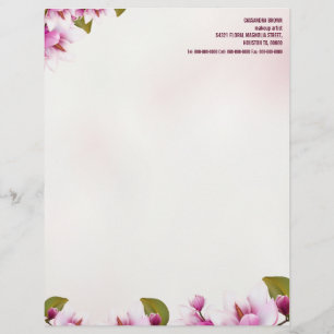 Magnolia Pink Floral Personalised Custom Letterhead