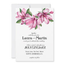 Magnolia pink flower, modern watercolor invitatio