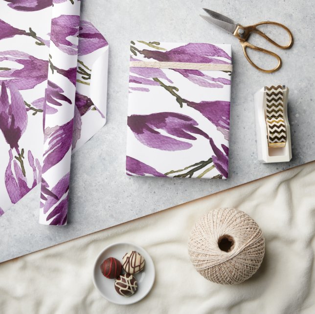 Magnolia Purple Violet Watercolor Wrapping Paper (Crafts)