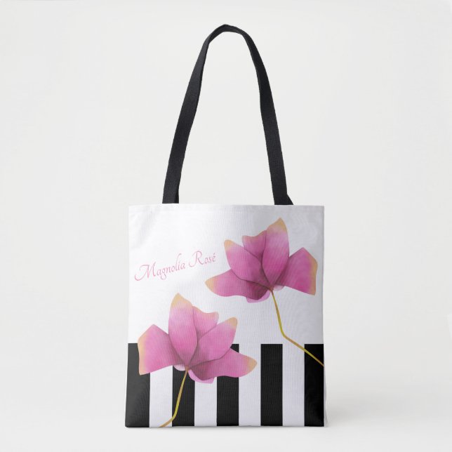 Magnolia Rosé Modern Floral Design Tote Bag (Front)