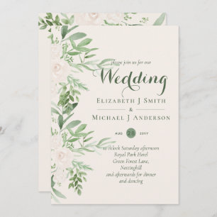Magnolia Sage Green Floral Wedding Invites