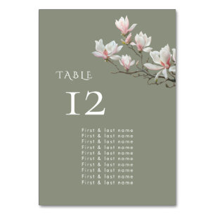 Magnolia Sage Green Floral Wedding Seating Chart Table Number