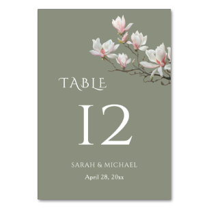 Magnolia Sage Green Floral Wedding Table Number