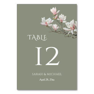 Magnolia Sage Green Floral Wedding Table Number