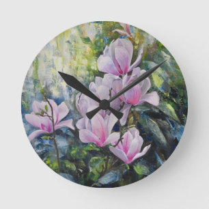 Magnolia Serenity – Floral Art by Lukian Round Clock