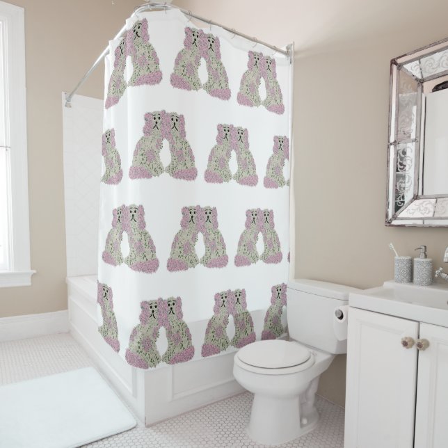 Magnolia Staffordshire Dogs Roses Shower Curtain (In Situ)