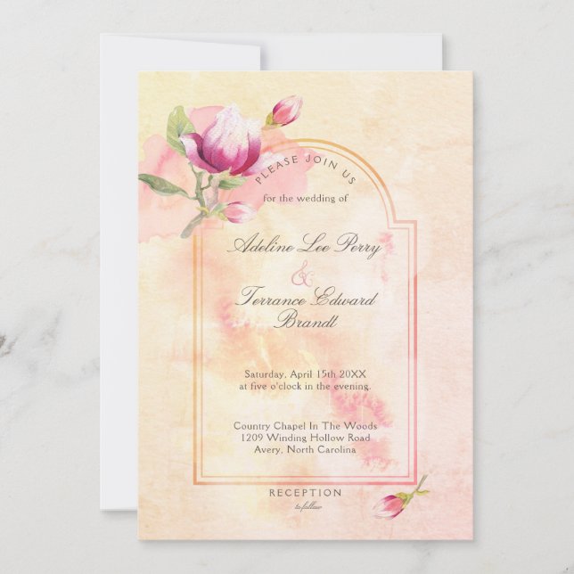 Magnolia Sunset Peach Watercolor  Invitation (Front)