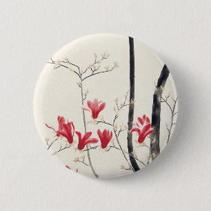 Magnolia Tree by Kobayashi Kokei, Vintage Nature 6 Cm Round Badge