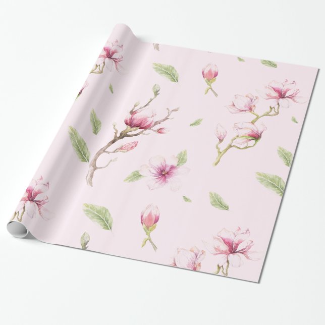 Magnolia Tree Pattern Wrapping Paper (Unrolled)