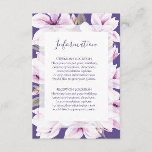 Magnolia Violet Floral Wedding Information Cards