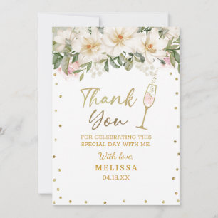 Magnolia Watercolor Champagne Glass Bridal Shower Thank You Card