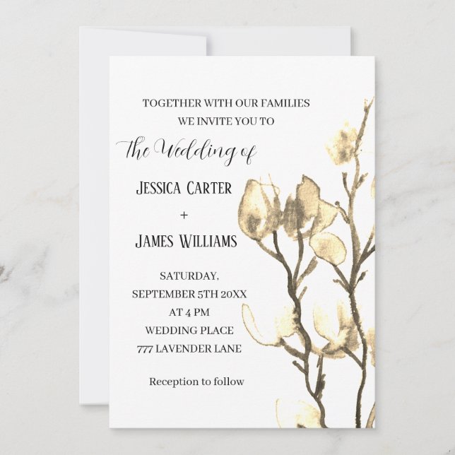 Magnolia Watercolor Rustic Ivory Cotton Wedding Invitation (Front)